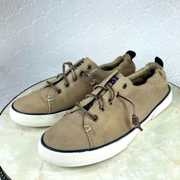 Sperry Sneakers Women 9.5 Brown Canvas Pier View Elastic Back Casual Chic Shoes - Picture 5 of 13